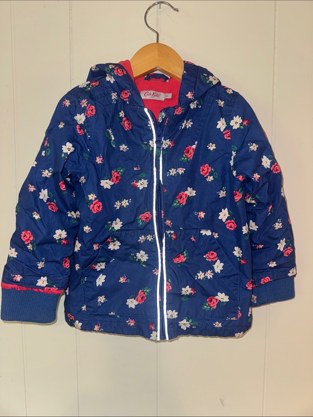 Cath Kidston Navy Floral Hooded Puffer Jacket with Pink Accents